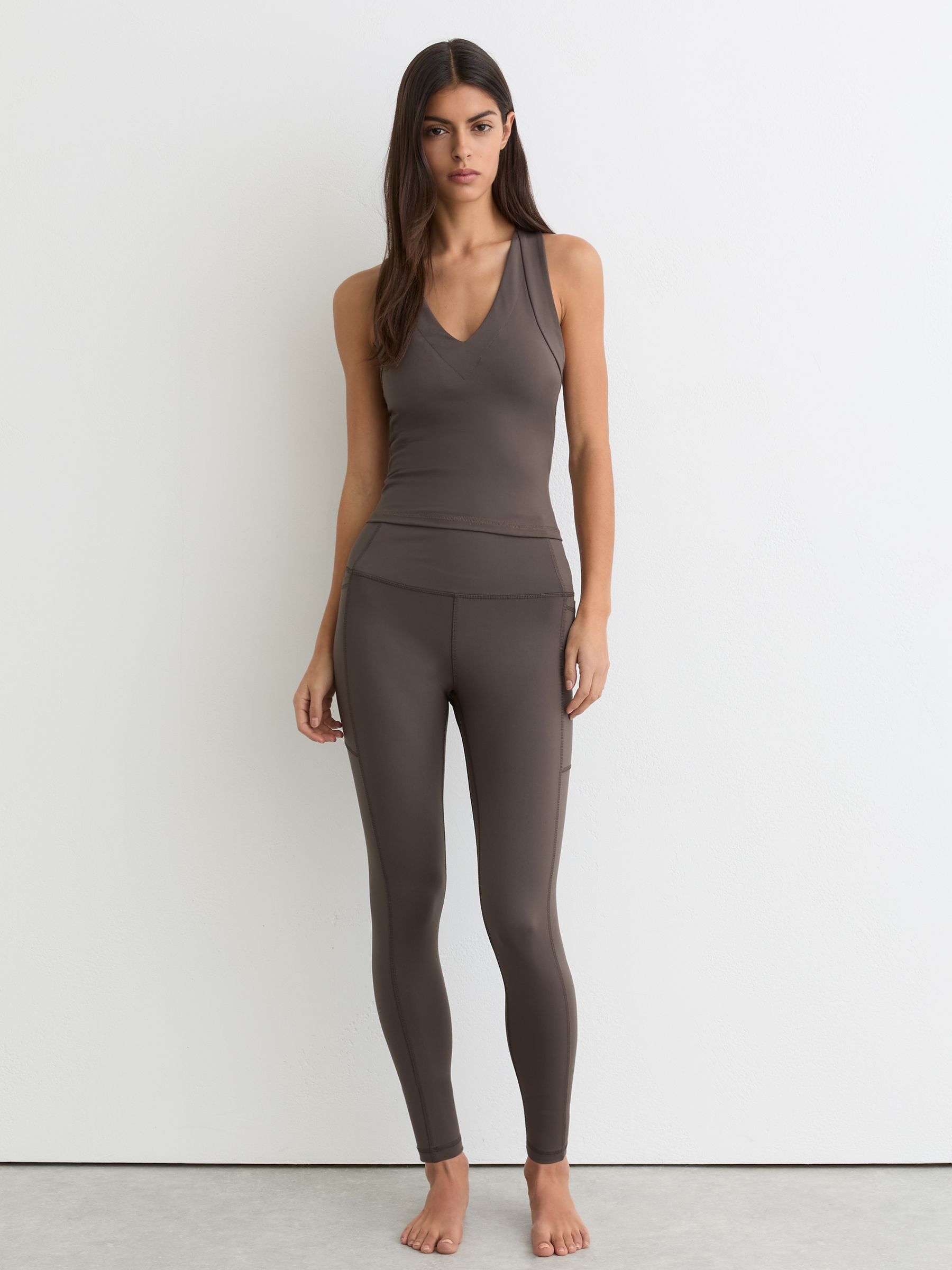 High-Waisted Full-Length Leggings in Taupe Brown
