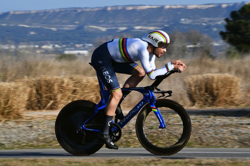 BERRELTANG FRANCE FEBRUARY 10 Filippo Ganna of Italy and Team INEOS Grenadiers sprints during the 6th Tour De La Provence 2022 Prologue a 71km Individual Time Trial stage from Berreltang to Berreltang TDLP22 ITT on February 10 2022 in Berreltang France Photo by Luc ClaessenGetty Images