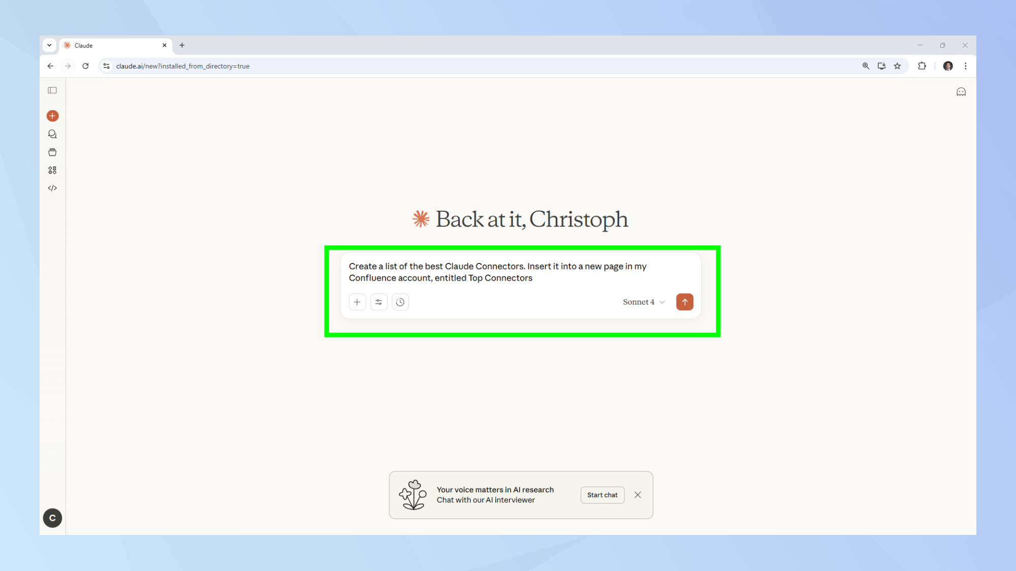 Claude connector prompt