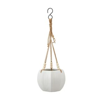 A white planter on a rope