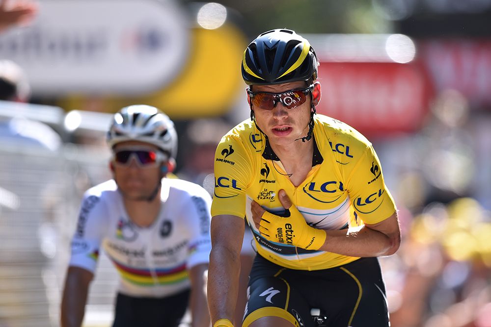 Tony Martin (Etixx-Quickstep) cradles his left arm after crashing on stage 6
