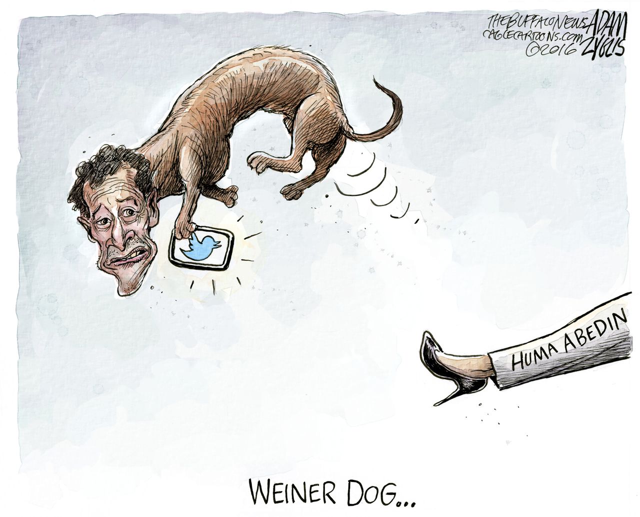 Editorial cartoon U.S. Anthony Weiner Dog Kicked by Huma Abedin