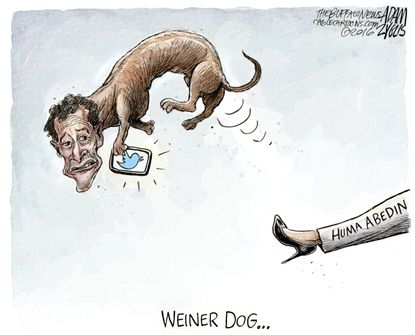 Editorial cartoon U.S. Anthony Weiner Dog Kicked by Huma Abedin