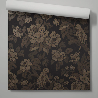 A brown floral wallpaper sample