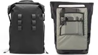Front and inside of Chrome Industries Urban Ex Rolltop 2.0 backpack on white background