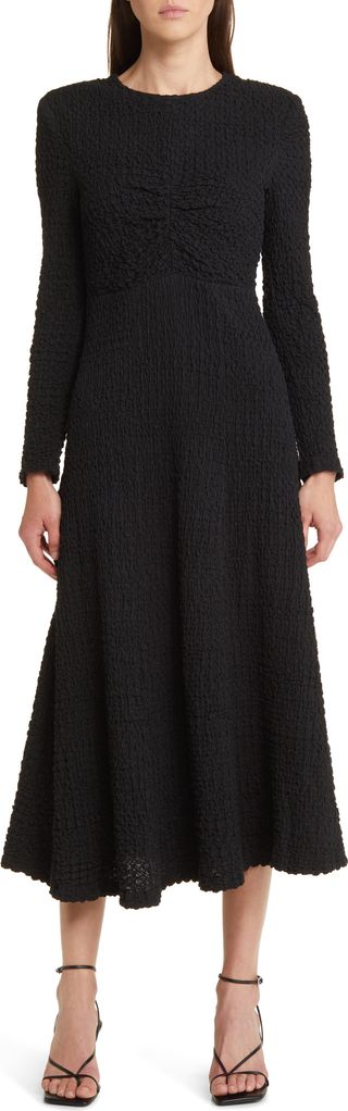 Textured Knit Long Sleeve Midi Dress