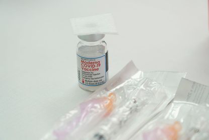 A vial of the Moderna coronavirus vaccine.