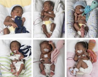 Images of the sextuplets born at VCU Medical Center. 