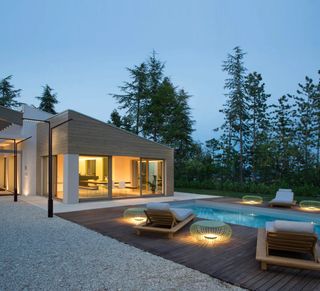 Swimming pool at night with lighting