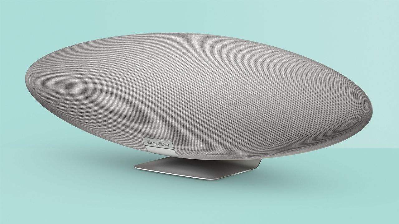 Bowers &amp; Wilkins Zeppelin in grey on green background