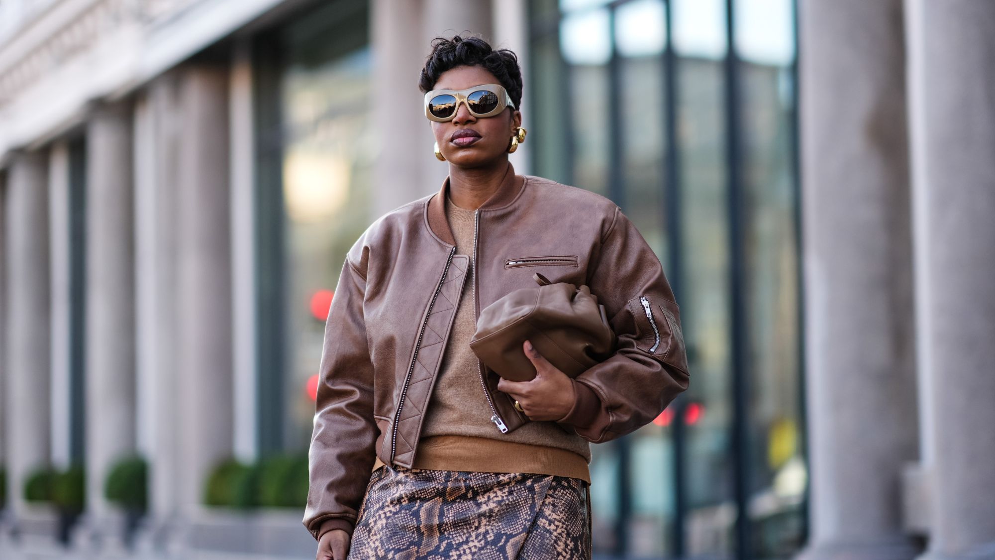 amazon prime day - woman in sunglasses and brown outfit