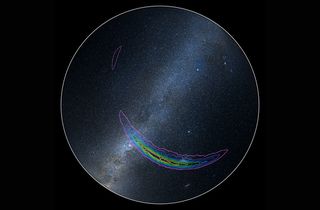 This map of the southern hemisphere from the LIGO collaboration shows the region of the sky from which the observatory detected a gravitational wave signal. The area is too large for scientists to narrow down which galaxy the signal came from.