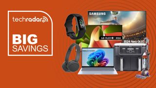 Collage of tech deals from the Currys January sale, including Samsung TV, LG TV, Fitbit, Sony Headphones, Samsung Laptop and Ninja air fryer