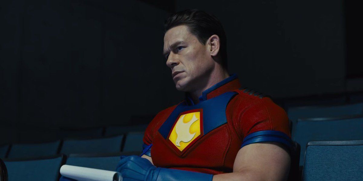 Peacemaker (John Cena) is briefed in The Suicide Squad (2021)