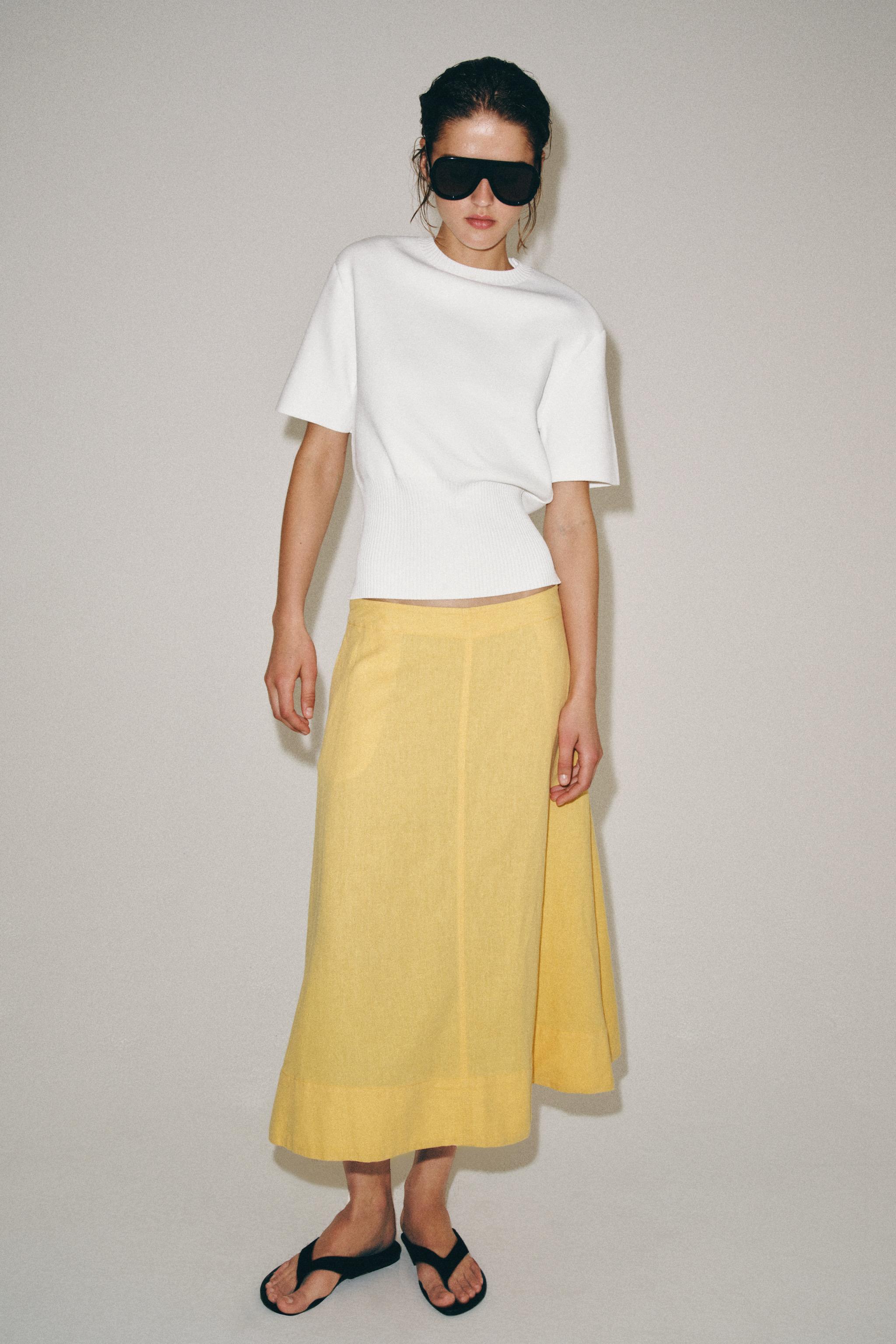Zw Collection Linen Blend Midi Skirt