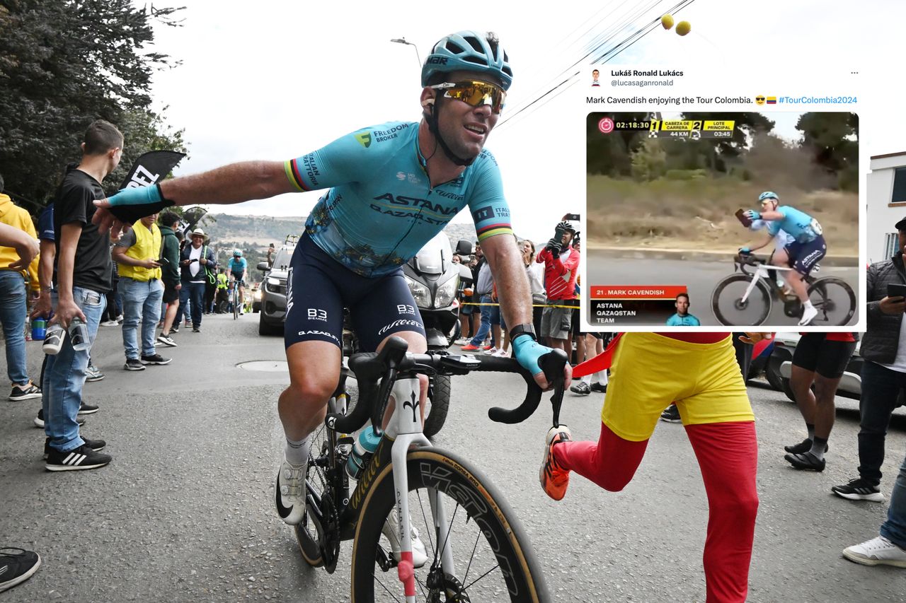 Mark Cavendish with fans at the Tour Colombia 2024