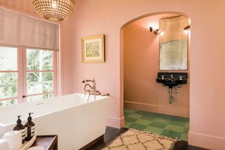 A cheery pink bathroom