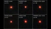 Six images of blurry red dots.