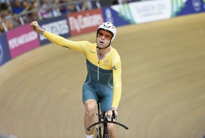 Jack Bobridge (Australia) celebrates his gold medal at the Commonwealth Games individual pursuit