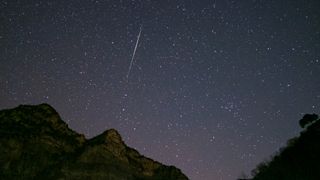 A meteor of the Geminid shower is pictured on January 3, 2022 in Beijing, China.