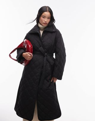 Arket Down Quilted Oversized Midaxi Coat With High Neck and Split Sides in Black