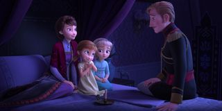 Frozen II Queen Iduna and King Agnarr tell Elsa and Anna a bedtime story