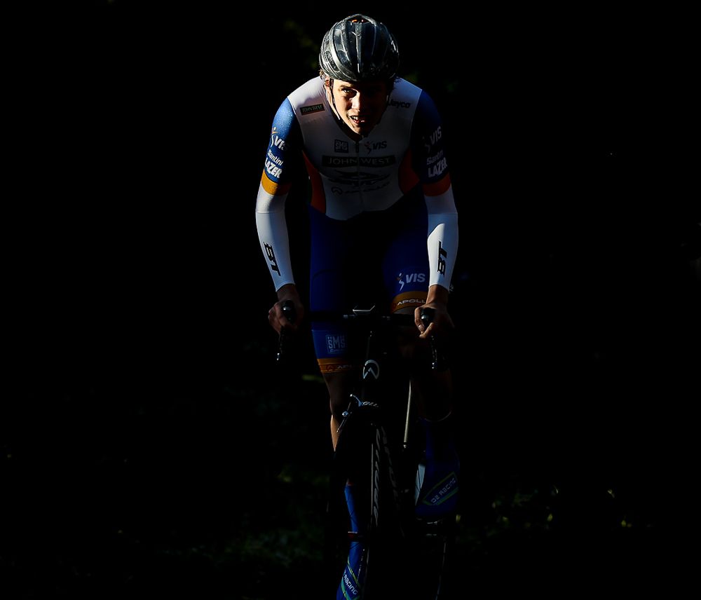 A rider rides into the light in Tasmania
