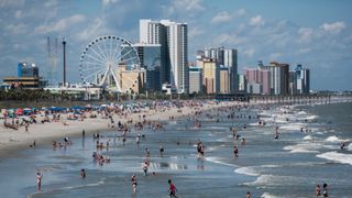 Myrtle Beach in South Carolina is pictured on a sunny and crowded day.