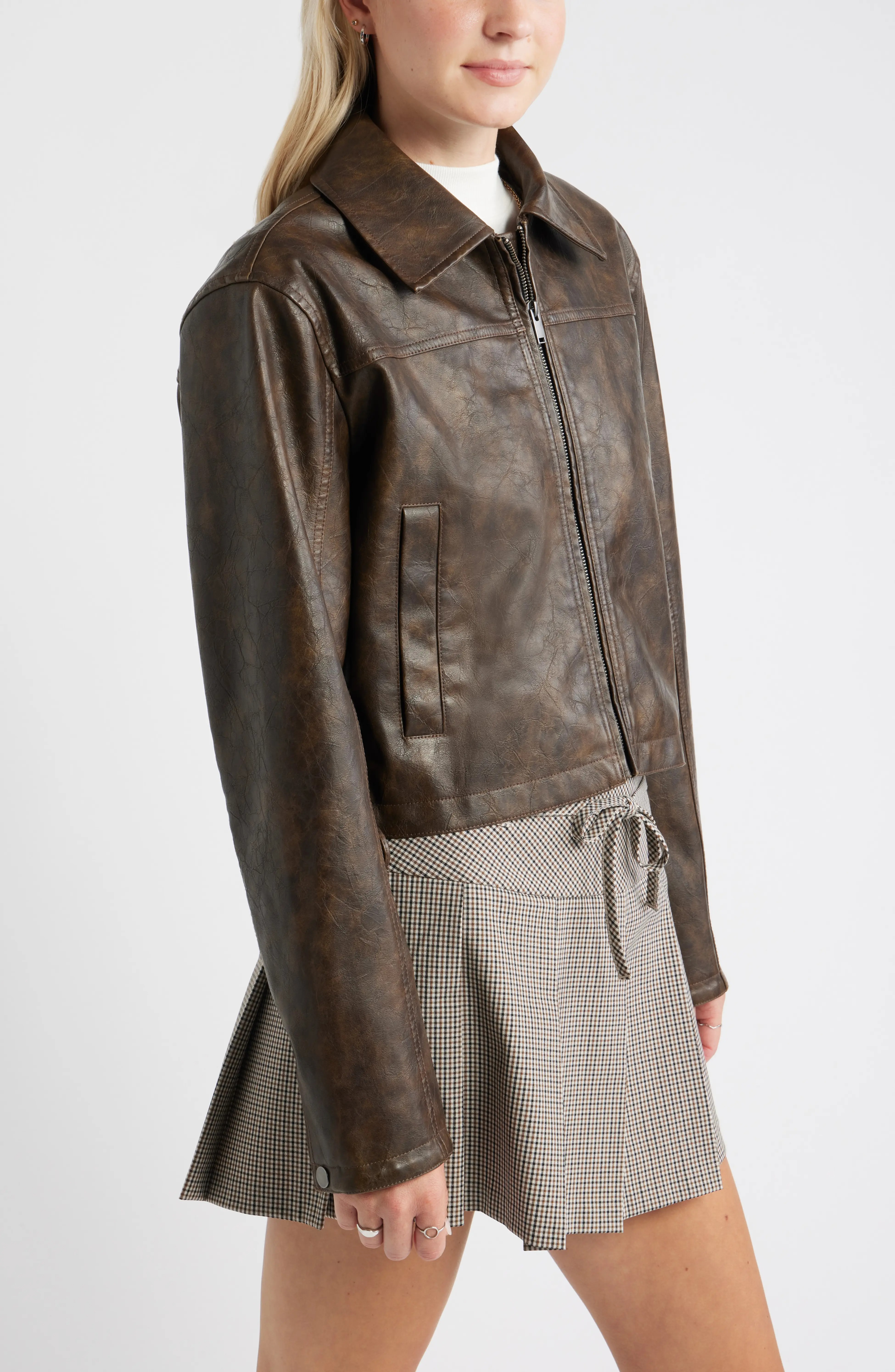 Side Tie Faux Leather Moto Jacket