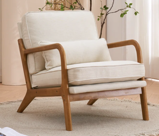 cream and wood reading chair