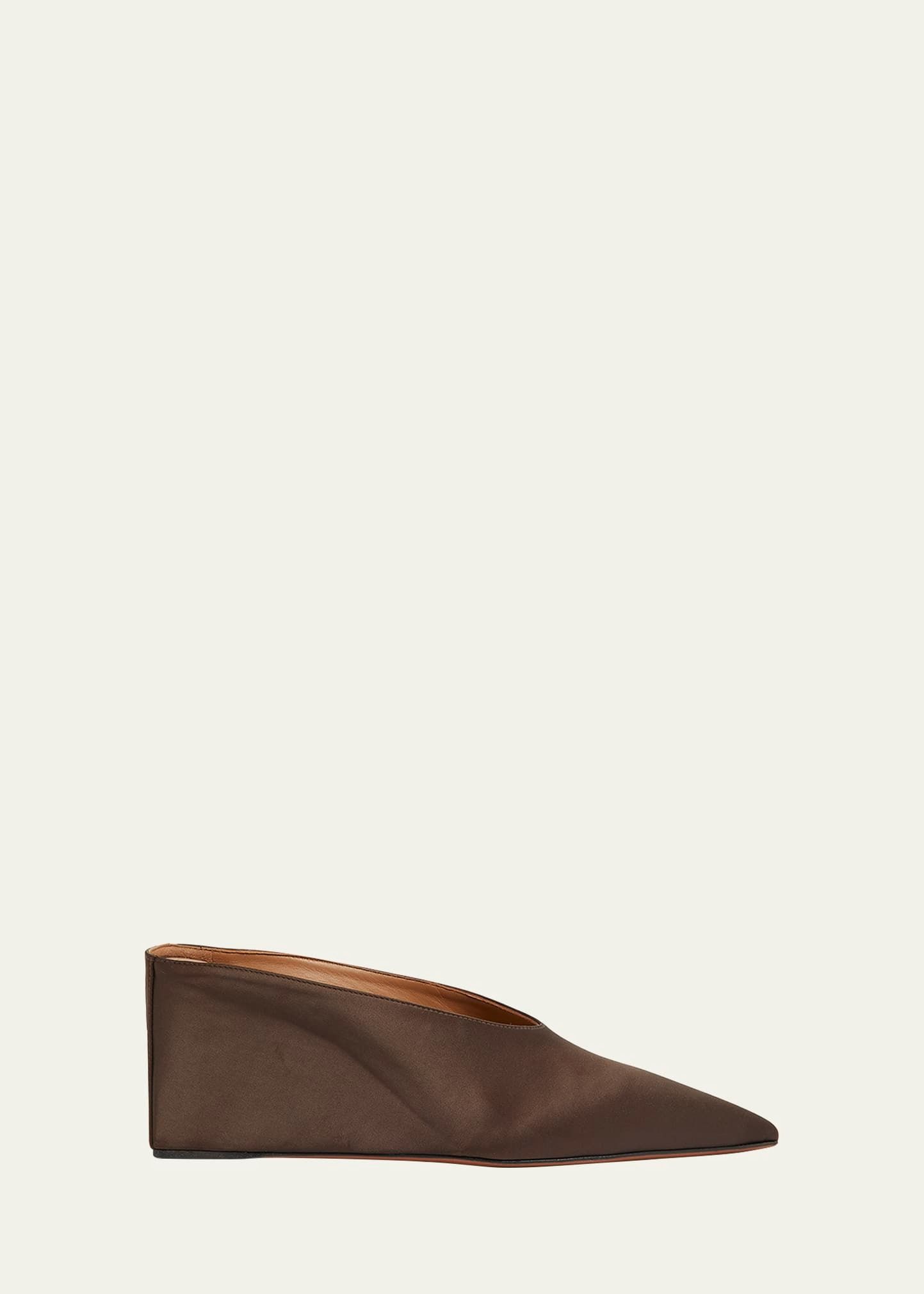 Alaïa, Satin Wedge Mules in Marron Fonce