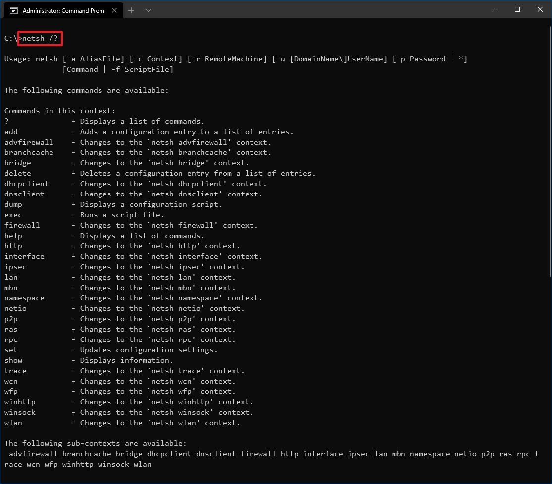 Netsh full list of commands
