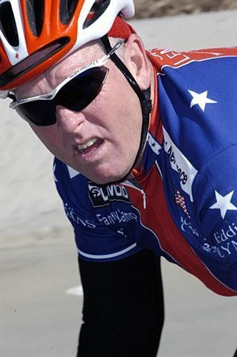After about 60 miles, another trackie, Mark Whitehead, is starting to look a little rough.