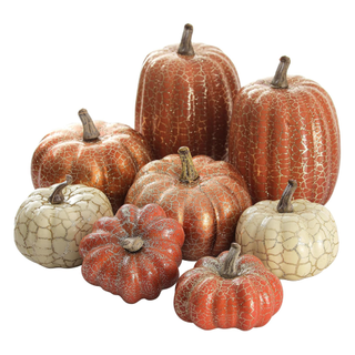 A set of cracked ceramic pumpkin decor from Amazon