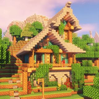 Minecraft cottage - a cozy cottage built into a hillside