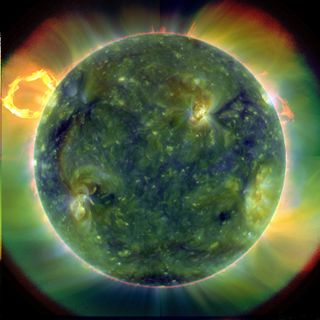 This photo was among the first images taken by the Atmospheric Imaging Assembly on NASA's Solar Dynamics Observatory satellite.