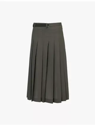 All-Over Pleats Asymmetric Woven Midi Skirt