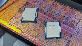 intel Alder Lake, processors on motherboard and on table