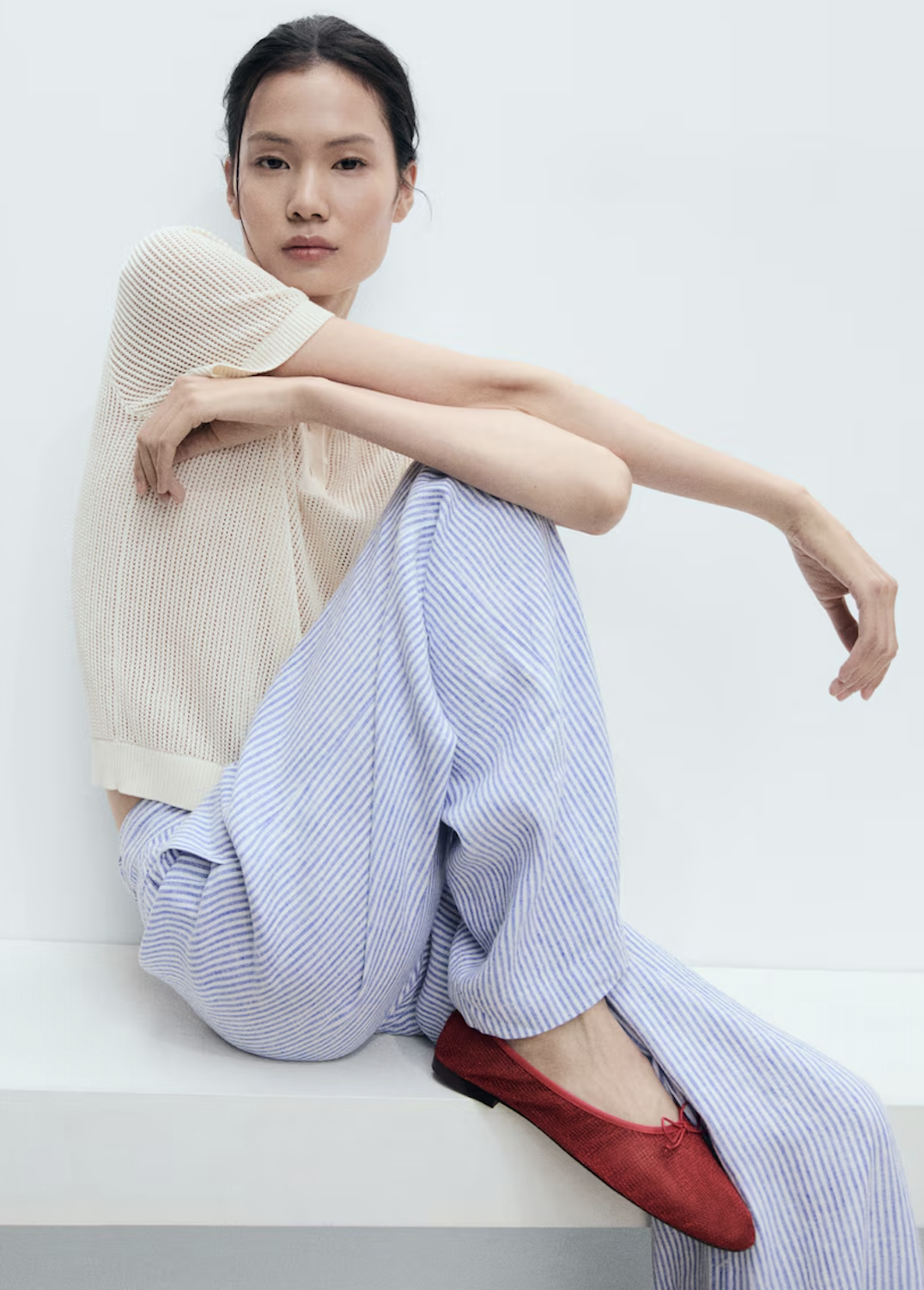 Mesh ballerina flats with bow