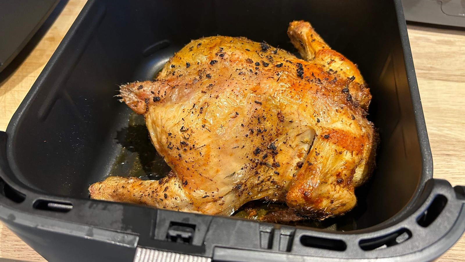 Roast chicken cooked in an air fryer