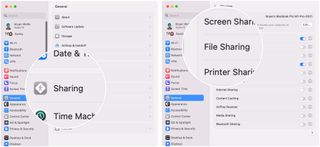 To turn on file sharing on macOS 13 Ventura, open System Settings on your Mac. Click Sharing.