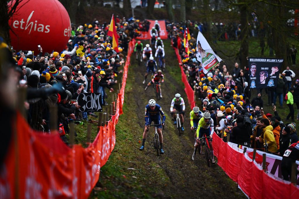 riders during the men's elite race at UCI world cupr race in namur