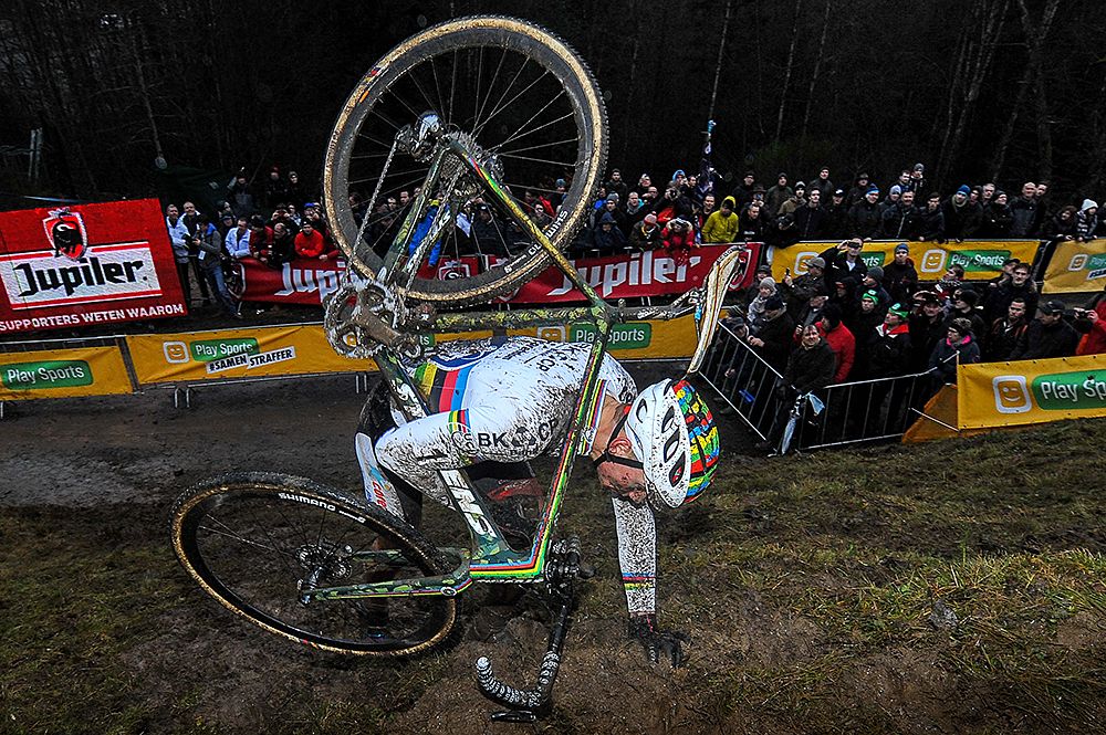 World Champion Mathieu van der Poel (BKCP-PowerPlus) takes a spill