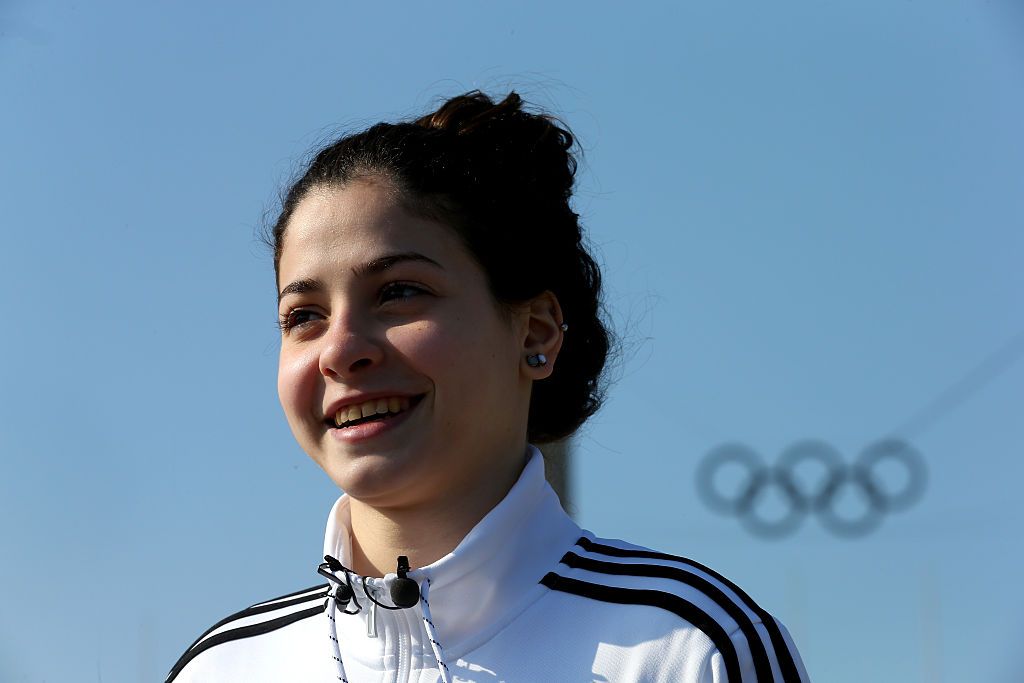 Yusra Mardini of Syria visit the Olympia stadium Olympiapark Berlin on March 9, 2016.