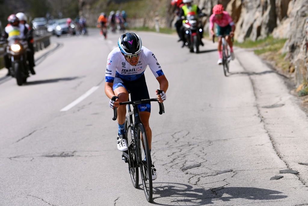 LIENZ AUSTRIA APRIL 21 Omer Goldstein of Israel and Team Israel Premier Tech attacks in the breakaway during the 45th Tour of the Alps 2022 Stage 4 a 1424km stage from Villabassa to Kals am Grossglockner 1336m TouroftheAlps on April 21 2022 in Lienz Austria Photo by Tim de WaeleGetty Images
