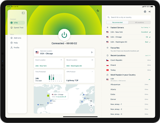 The ExpressVPN app on an iPad