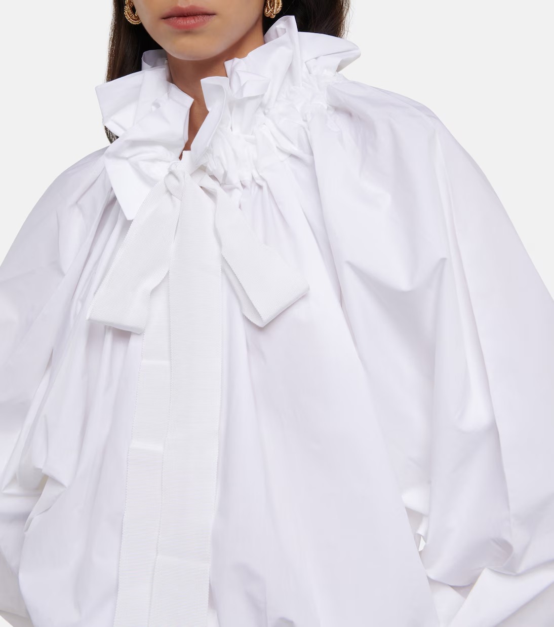 Patou, Ruffled tie-neck cotton blouse