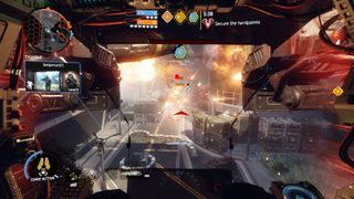 Letting loose a barrage of missiles in the flight core.