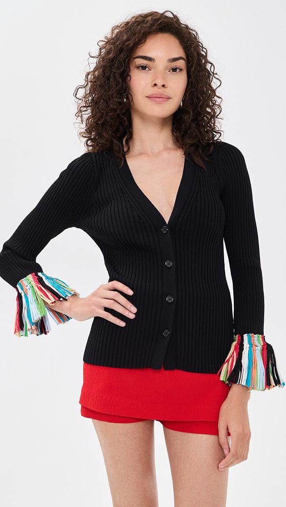 Cara Knit Fringe Cardigan - Black Multi