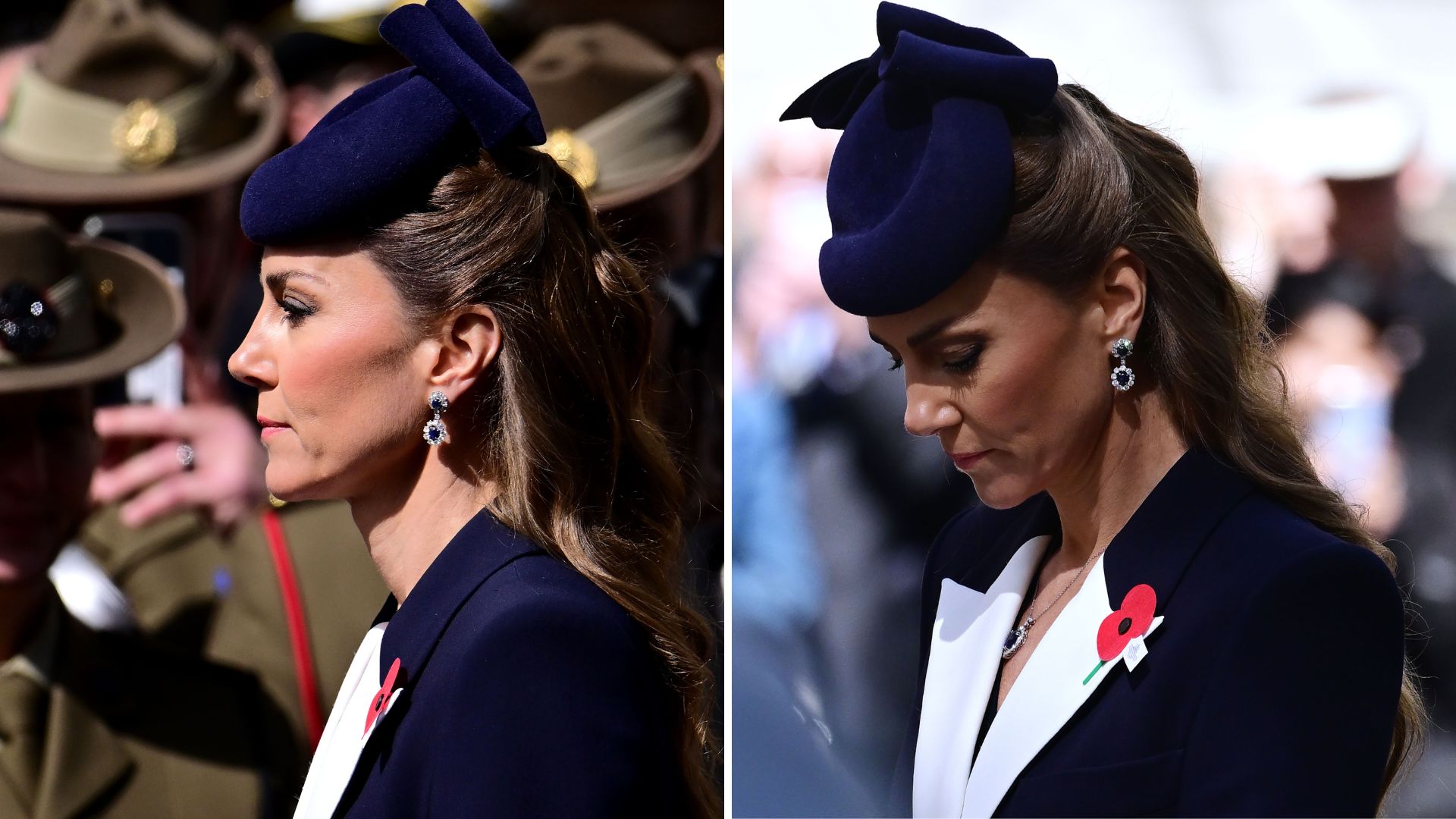 Two images of Kate Middleton at the Anzac Day memorial in London